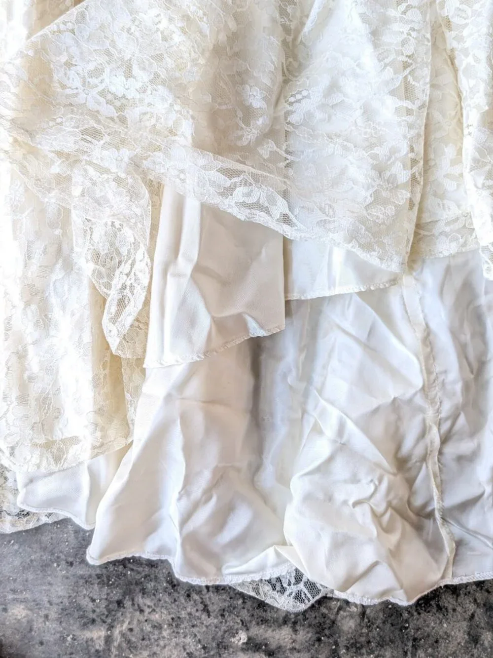 Vintage 80s Union Made Ivory Lace Off The Shoulder Midi Dress Party Wedding Prom